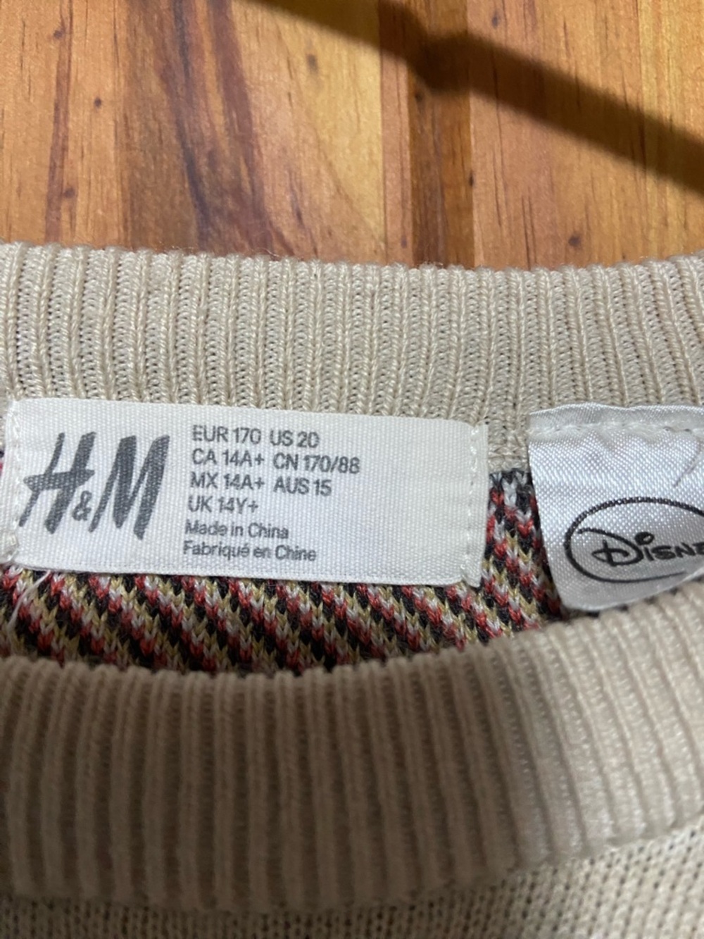 H&M Beige Knit Sweater with Multicolor Accent Stitching size youth 14 - Picture 2 of 4